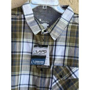 LAPG Mens NWT X-Large Green Blue Plaid Snap Button-Down Up Short Sleeve Shirt